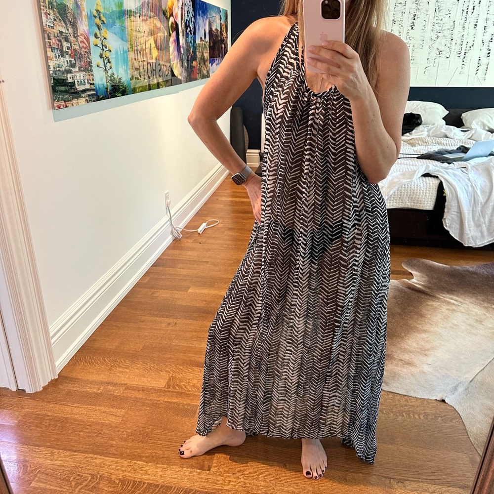 JOSA TULUM Sheer Halter Zebra Print Cover-Up w/ Low Back